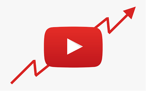 graphic of the youtube logo with an arrow trending upward