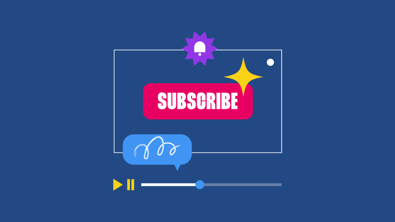 illustration of a subscribe button with play/pause buttons and video streaming bar