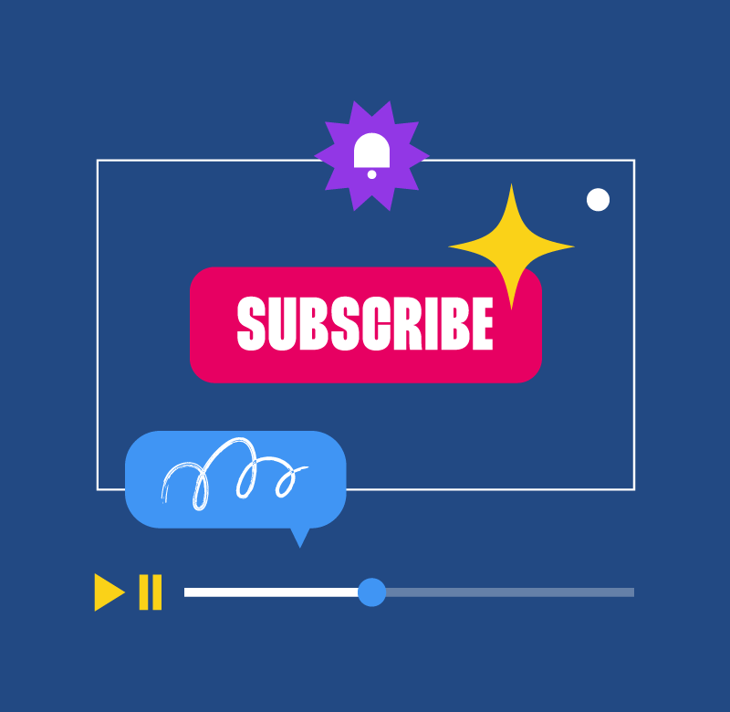 illustration of a subscribe button with play/pause buttons and video streaming bar