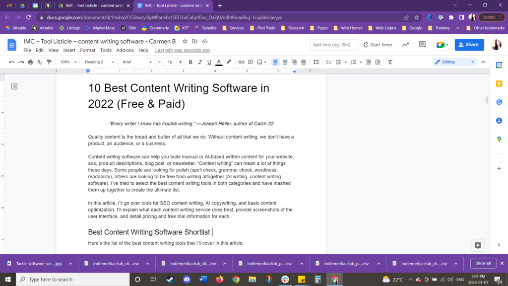 google docs content writing software screenshot